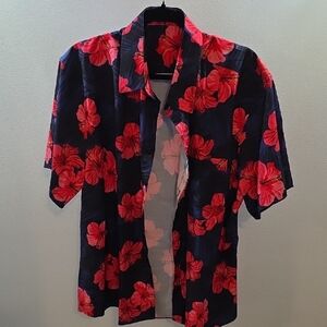 Hibiscus Print Red and Black Men's Shirt
